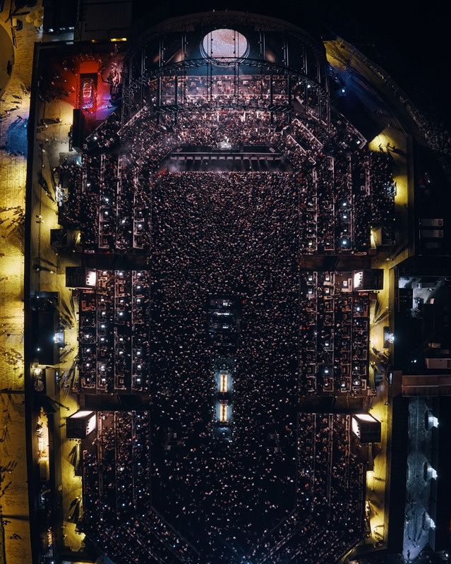 Aerial view of a sold-out arena at Dubai Harbour